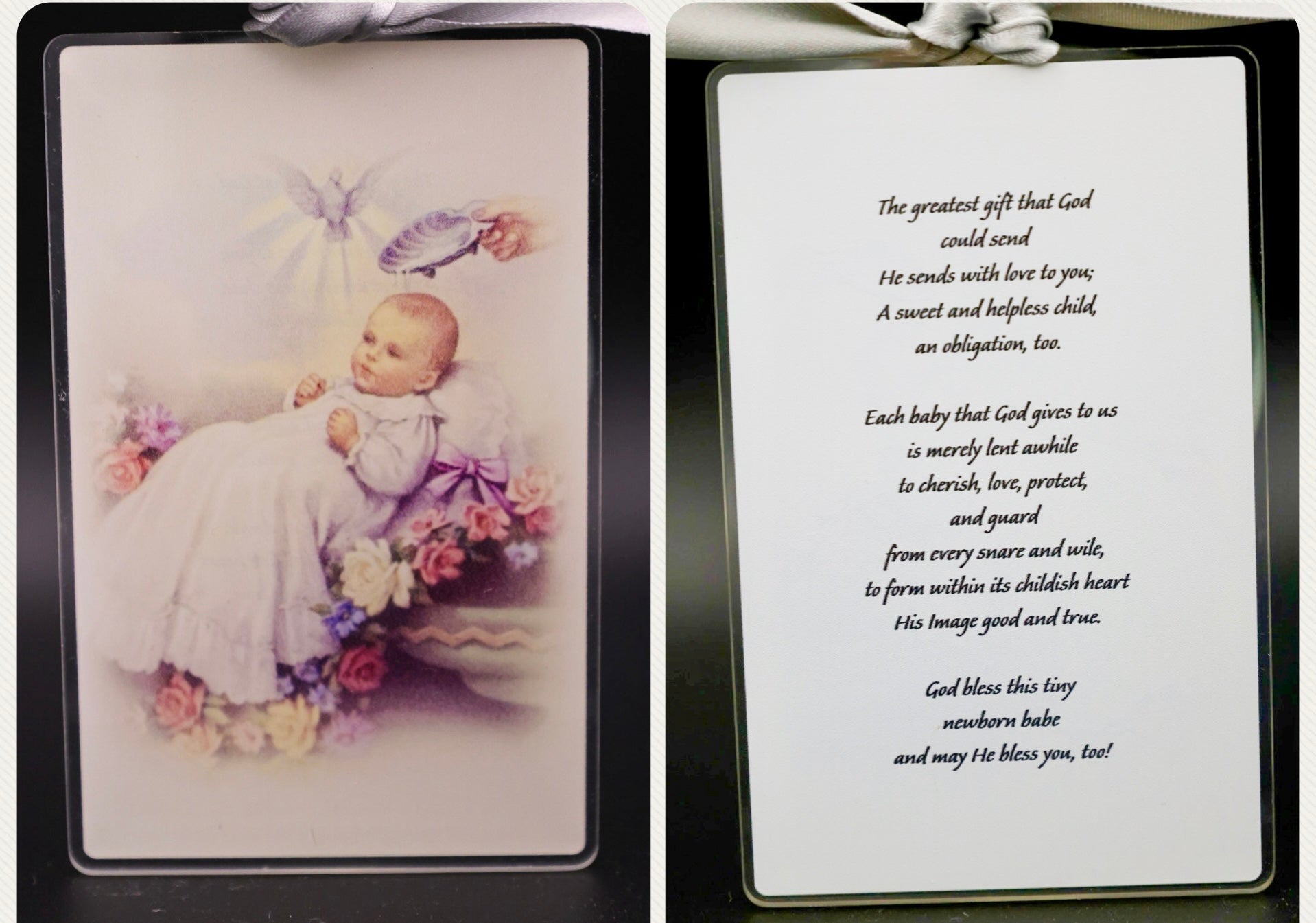God Bless This Newborn Baby Vintage Acrylic Holy Card